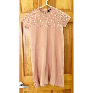 Zara Pearl Embellished Tan Midi Dress